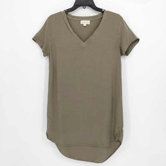 Cloth & Stone Womens Short Sleeve T-shirt Dress Medium Green V-Neck Hi-Low Hem - Picture 1 of 8